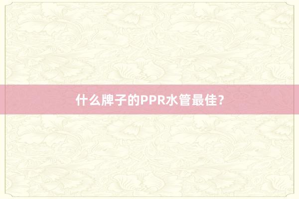 什么牌子的PPR水管最佳？
